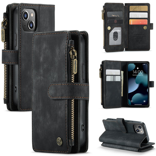 iPhone 13 mini CaseMe C30 PU + TPU Multifunctional Horizontal Flip Leather Case with Holder & Card Slot & Wallet & Zipper Pocket - Black